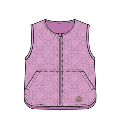 Veste sans manches mauve à motif floral matelassé, enfant 