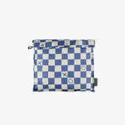 Pochette du manteau une pièce bleu à motif damier, enfant