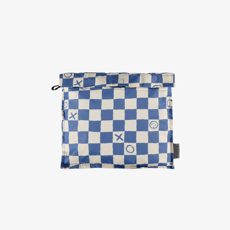 Pochette du manteau une pièce bleu à motif damier, enfant