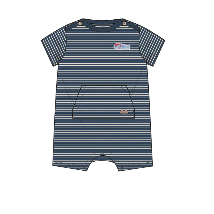 Barboteuse bleu marine et crème à rayures, naissance 