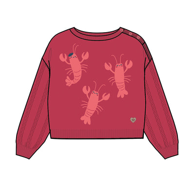 Chandail rouge en tricot avec homards, enfant