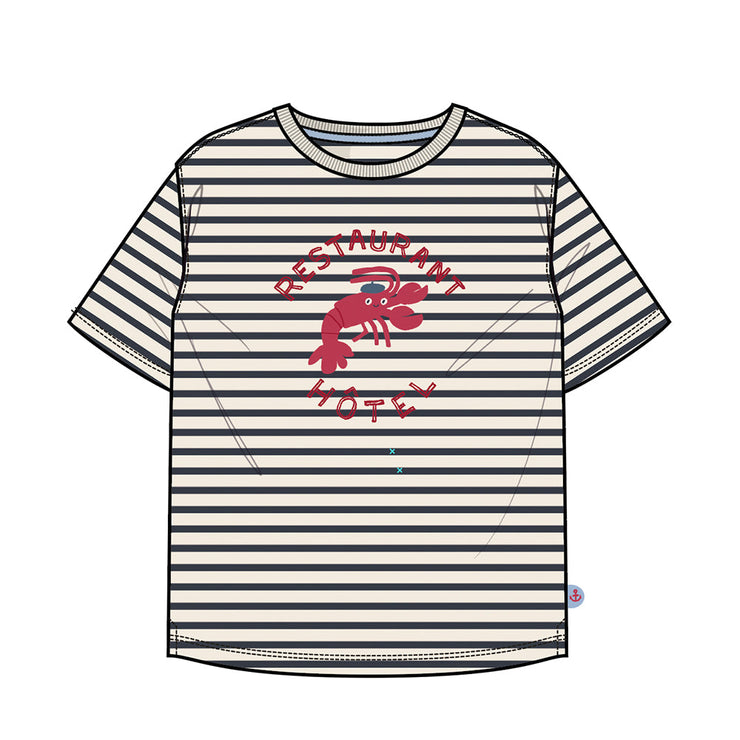 T-shirt crème à rayures avec illustration, enfant