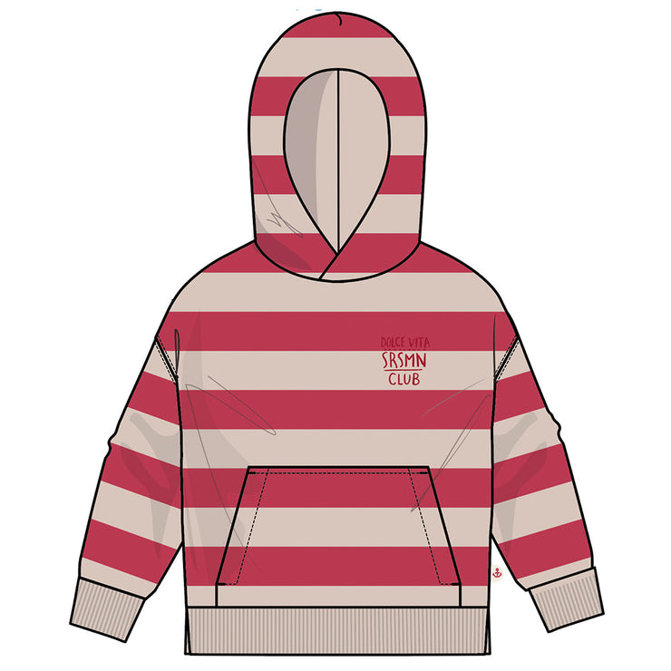 Chandail à capuchon beige à rayures rouges, enfant