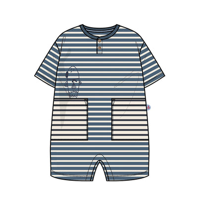 Barboteuse bleu marine et crème à rayures, bébé