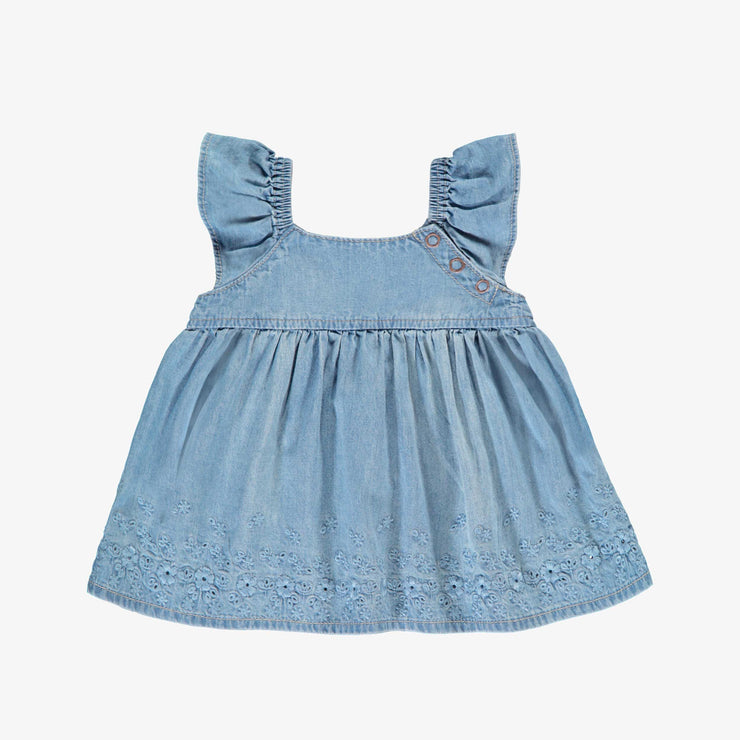 Robe de l'ensemble en denim avec broderie anglaise, naissance  