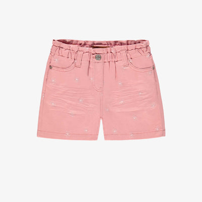Short rose en denim avec broderies de fleurs, enfant 