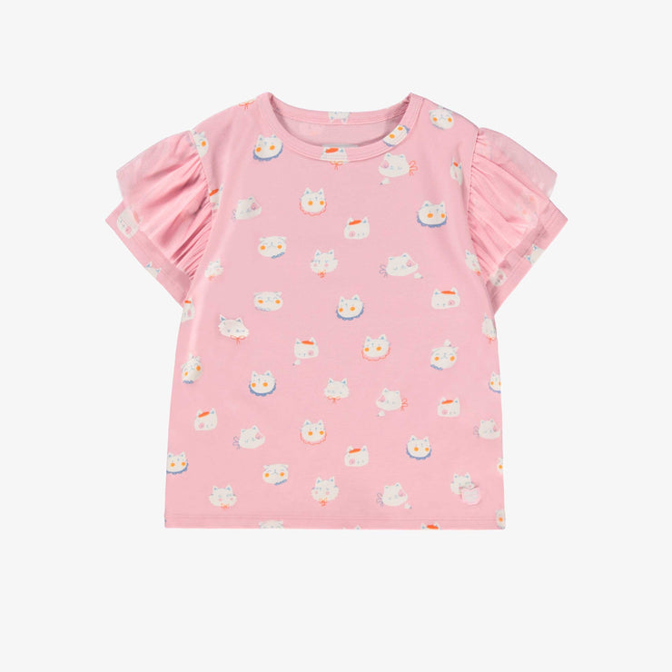T-shirt rose à motifs de chats, enfant 
