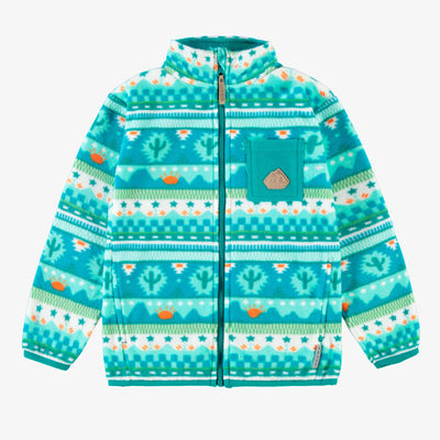 Veste en polar turquoise à motifs, enfant