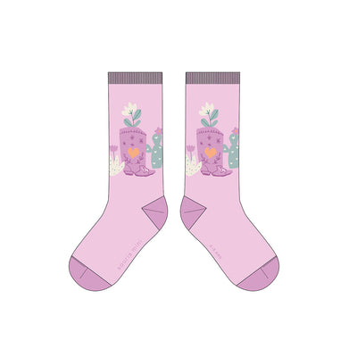 Chaussettes roses à motifs de cactus, enfant || Pink socks with cactus patterns, child