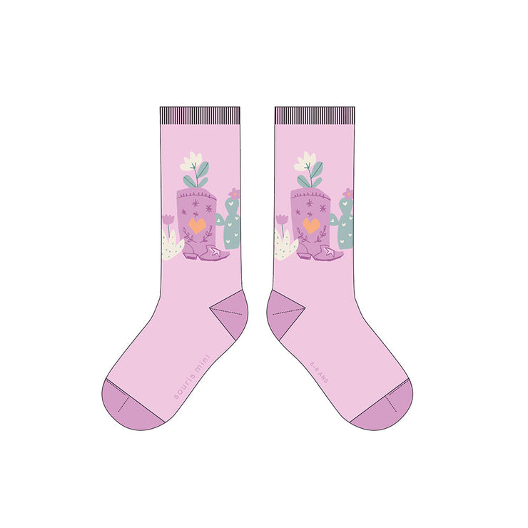 Chaussettes roses à motifs de cactus, enfant || Pink socks with cactus patterns, child