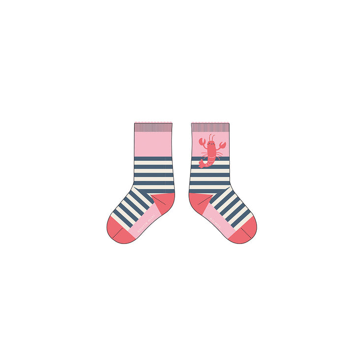 Chaussettes crème et marine avec rayures et homard, bébé