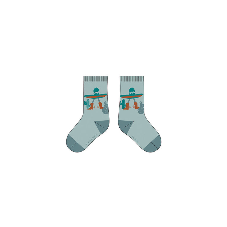 Chaussettes turquoise à motifs de cactus, bébé || Turquoise socks with cactus patterns, baby