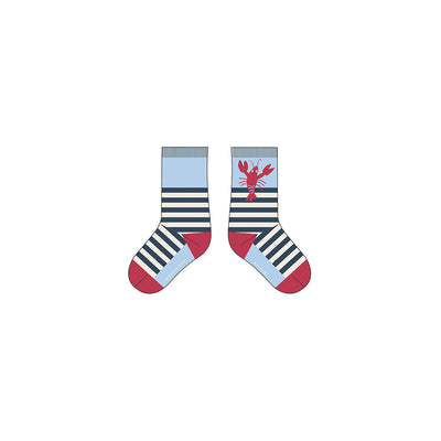 Chaussettes crème et marine avec rayures et homard, bébé