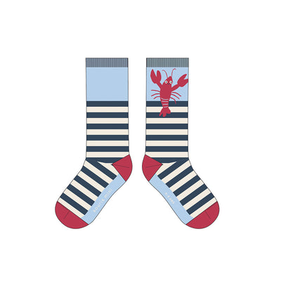 Chaussettes crème et marine avec rayures et homard, enfant
