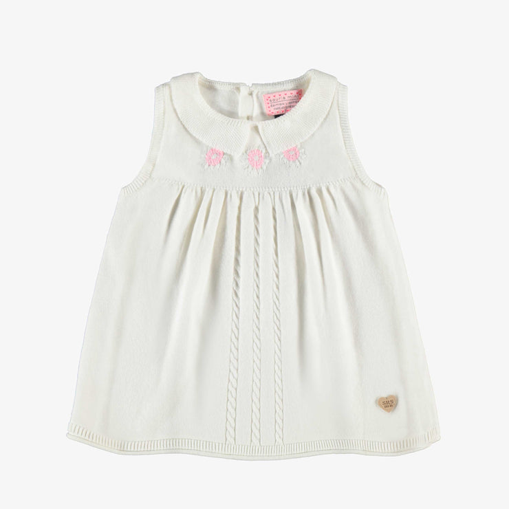 Robe blanche en tricot avec broderies de fleurs, bébé