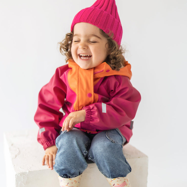 Manteau imperméable rose et orange, bébé