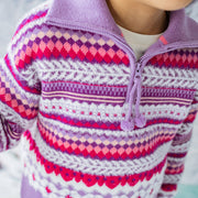 Chandail mauve en tricot avec motifs, enfant