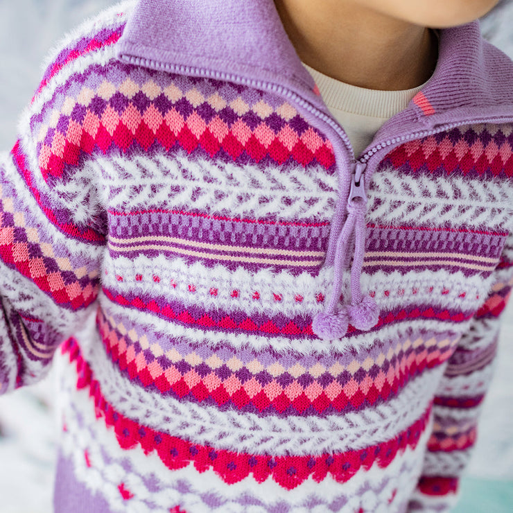 Chandail mauve en tricot avec motifs, enfant