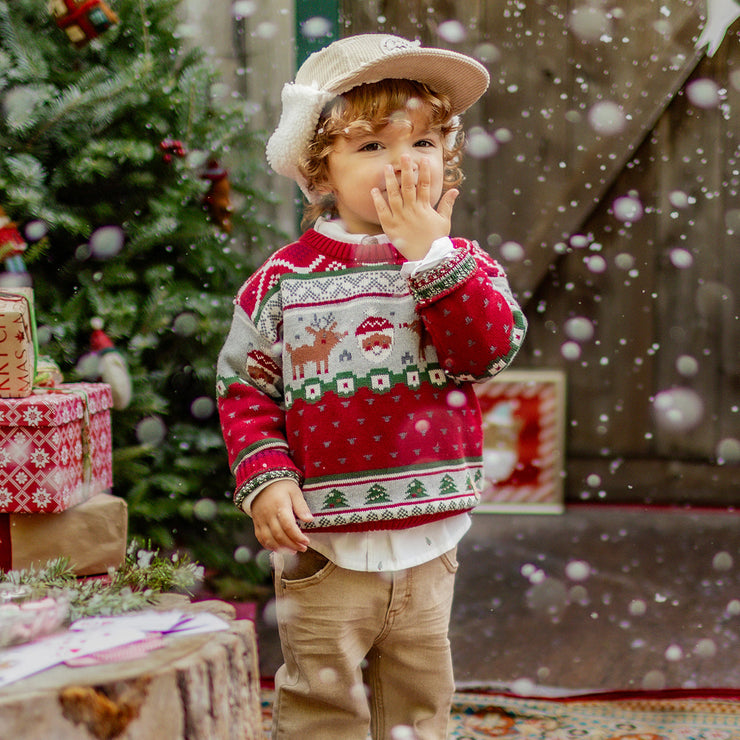 Chandail rouge en tricot à motifs festifs, bébé