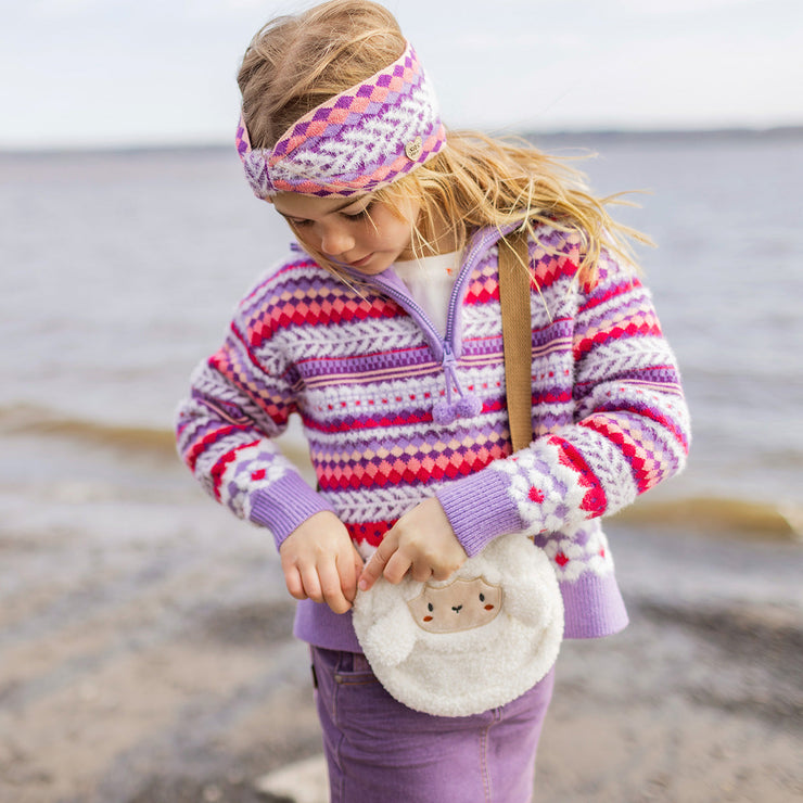 Chandail mauve en tricot avec motifs, enfant