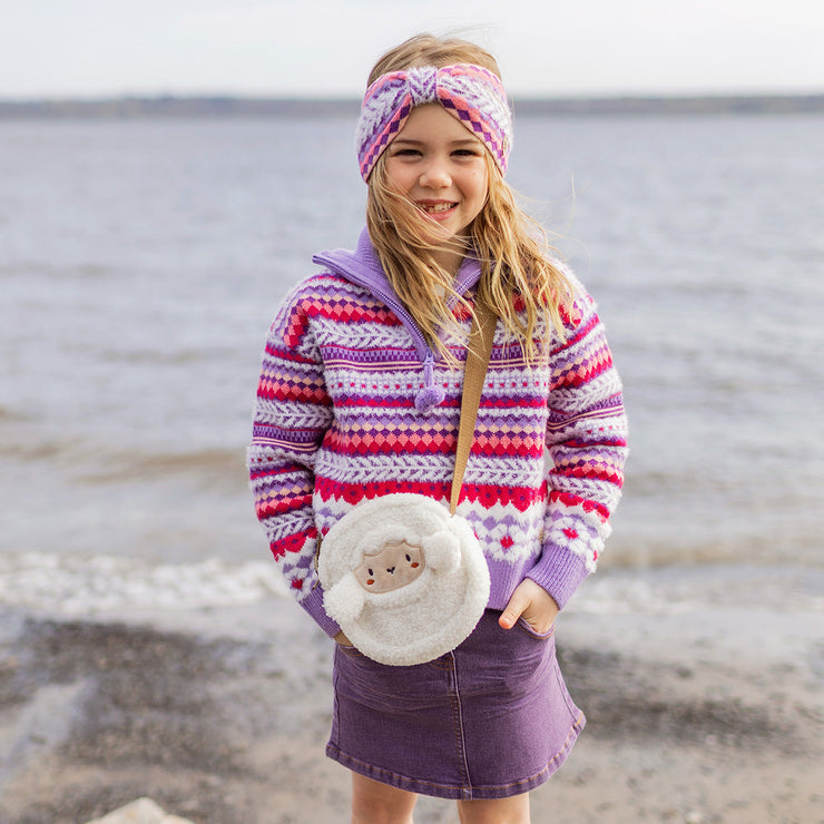 Chandail mauve en tricot avec motifs, enfant