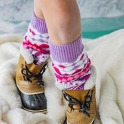 Jambières mauves en tricot avec motifs, enfant