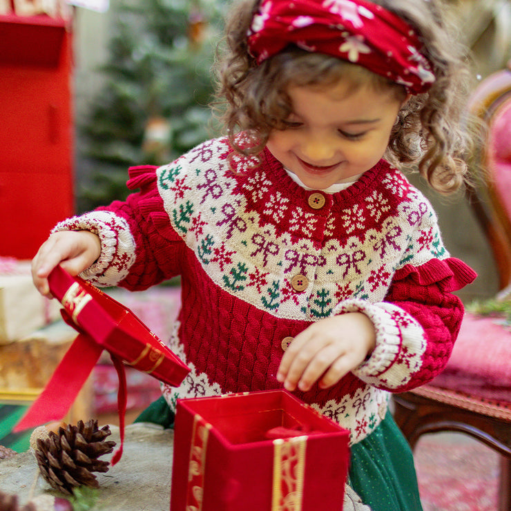 Cardigan rouge en tricot avec motifs jacquard, bébé
