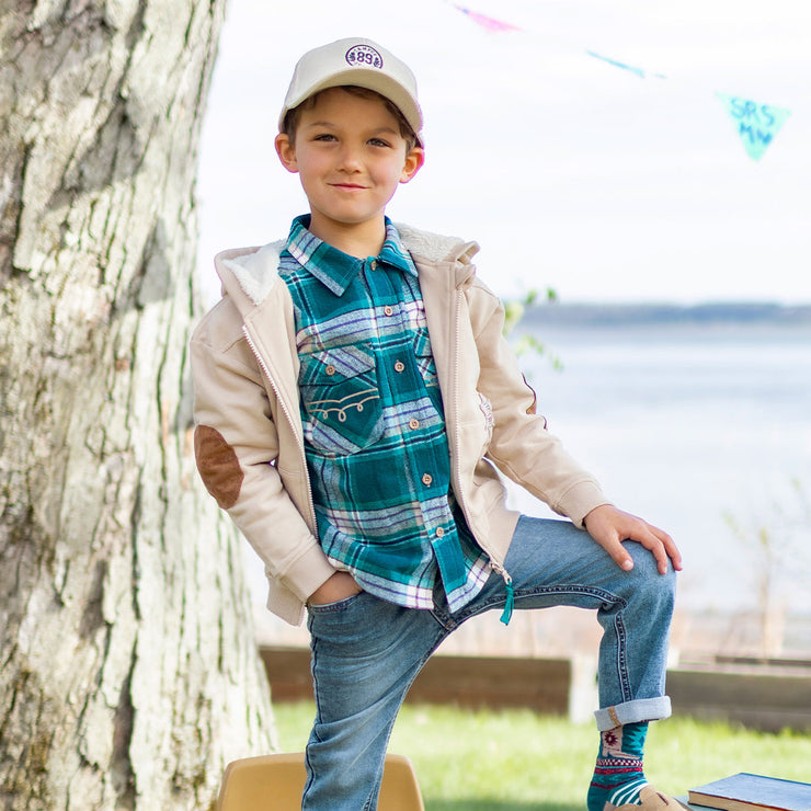 Chemise turquoise à carreaux, enfant