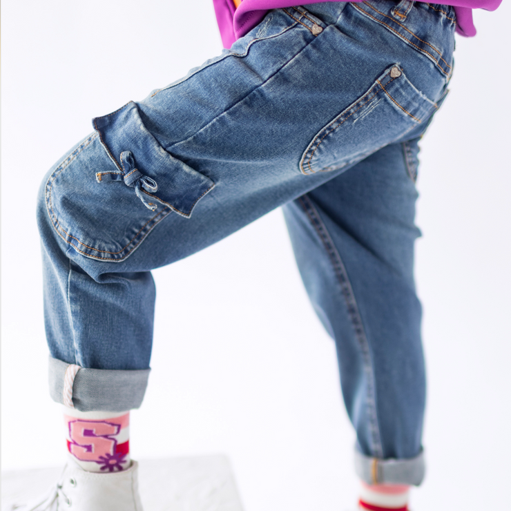 Jean bleu taille sac en papier, enfant