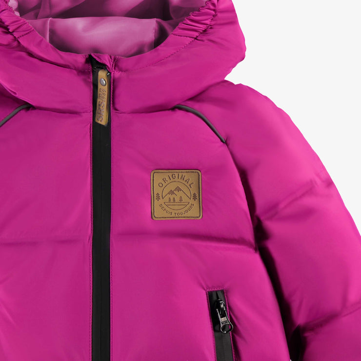 Zoom détails du manteau doudoune mauve, bébé