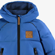 Zoom détails du manteau doudoune bleu, bébé