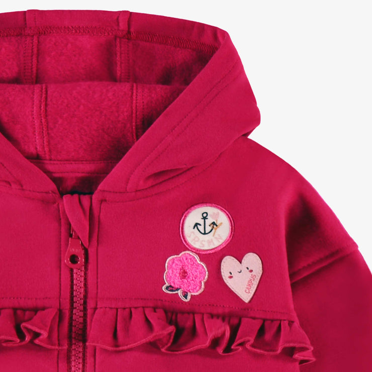 Zoom détails de la veste fuchsia à capuchon, bébé