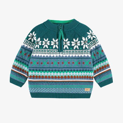Chandail bleu sarcelle en tricot avec motifs, bébé