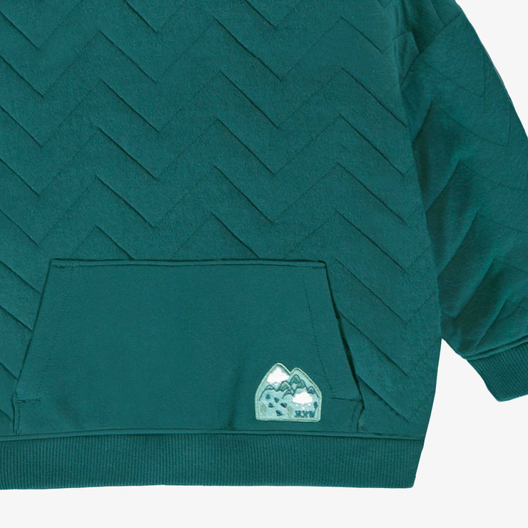 Zoom détails du chandail bleu sarcelle en jersey matelassé, bébé