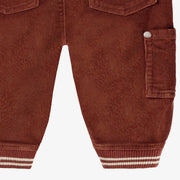 Zoom détails du pantalon brun en velours côtelé, bébé