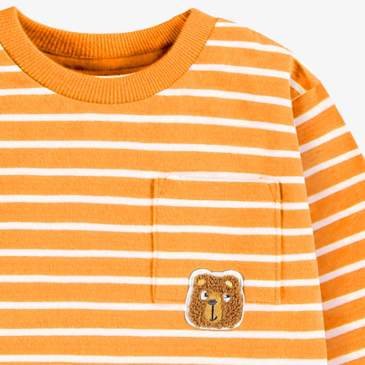 Zoom écusson du t-shirt orange à rayures, bébé 