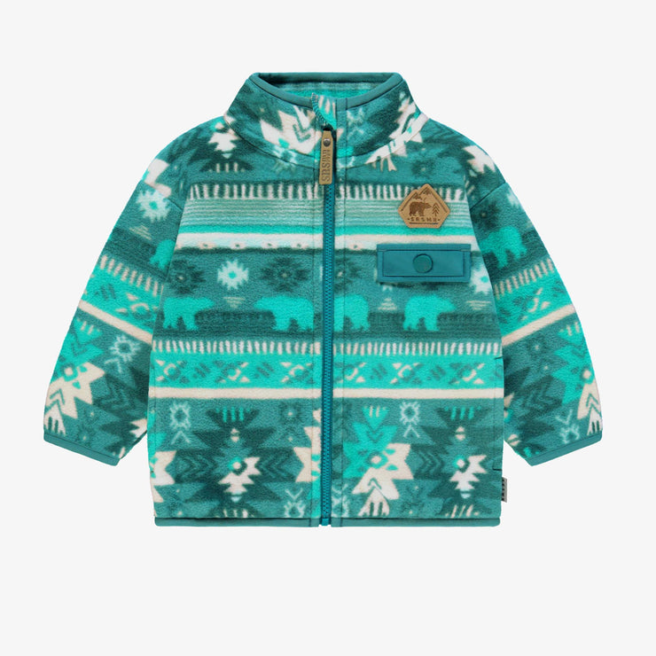 Veste turquoise en polar avec motifs, bébé