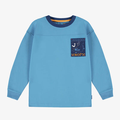 T-shirt bleu à illustration brodée, enfant