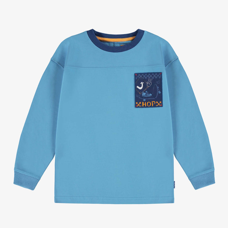 T-shirt bleu à illustration brodée, enfant