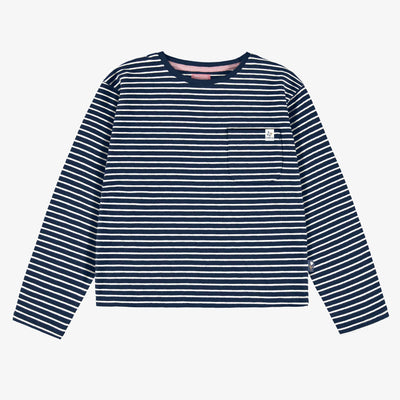 T-shirt bleu marine à rayures, enfant