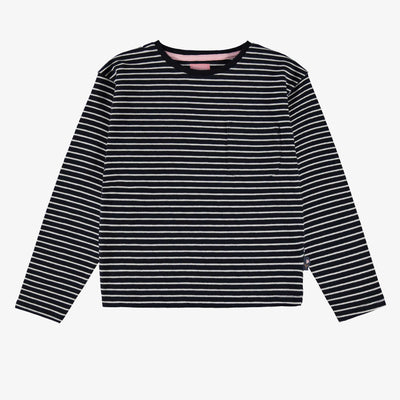 T-shirt bleu marine à rayures, enfant  || Navy blue striped T-shirt, child
