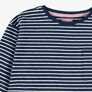 Zoom détails du t-shirt bleu marine à rayures, enfant