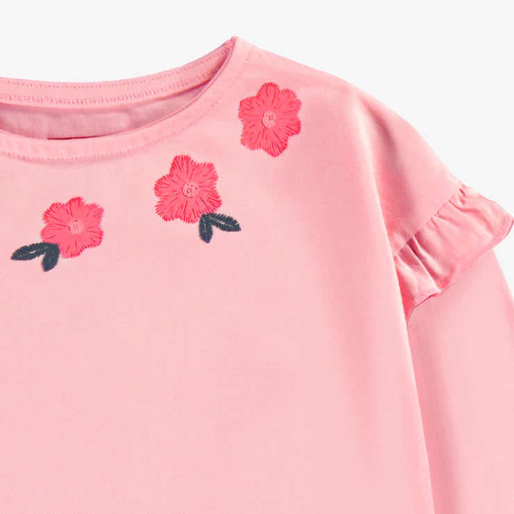 Zoom détails du t-shirt rose à motif floral, enfant