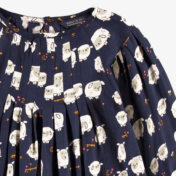 Zoom détails de la robe bleu marine à motifs, enfant
