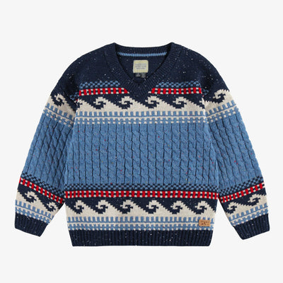 Chandail bleu en tricot torsadé, enfant