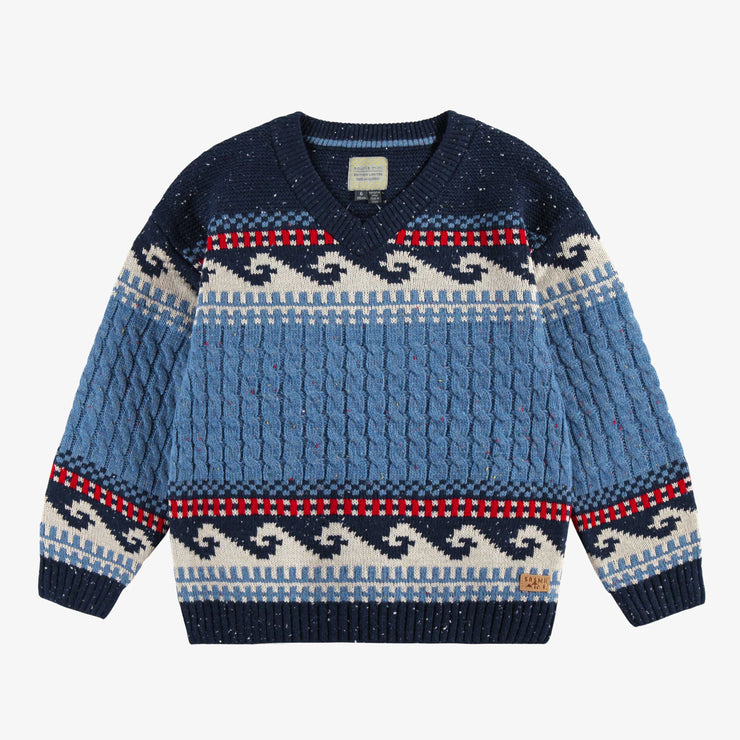 Chandail bleu en tricot torsadé, enfant