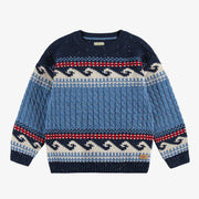 Chandail bleu en tricot torsadé, enfant - Souris Mini