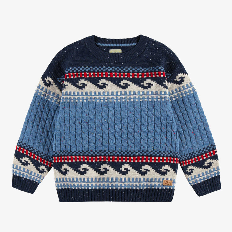 Chandail bleu en tricot torsadé, enfant - Souris Mini