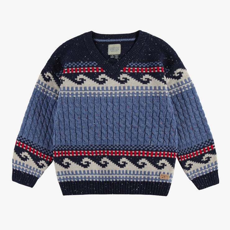 Chandail bleu en tricot torsadé, enfant  || Blue sweater in cable knit, child