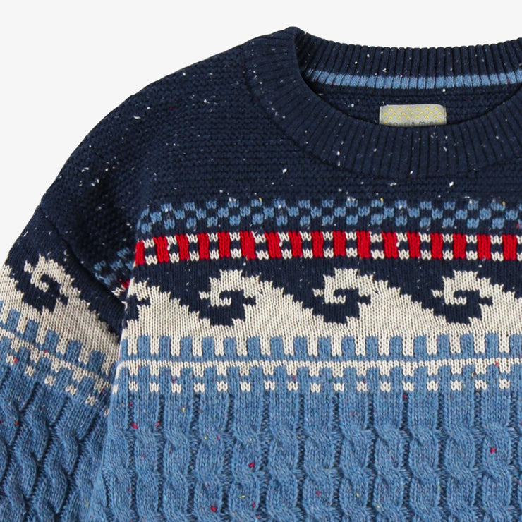 Chandail bleu en tricot torsadé, enfant